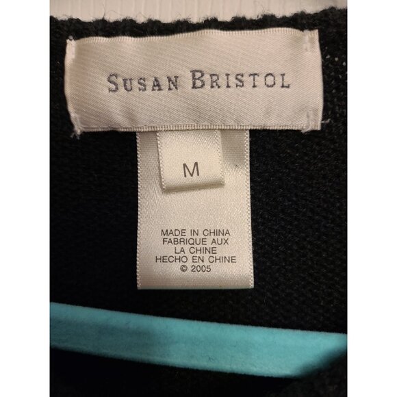 VTG Susan Bristol Embroidered Angel Black Cardigan Sweater SZ Med Christmas 2005 - Picture 3 of 9